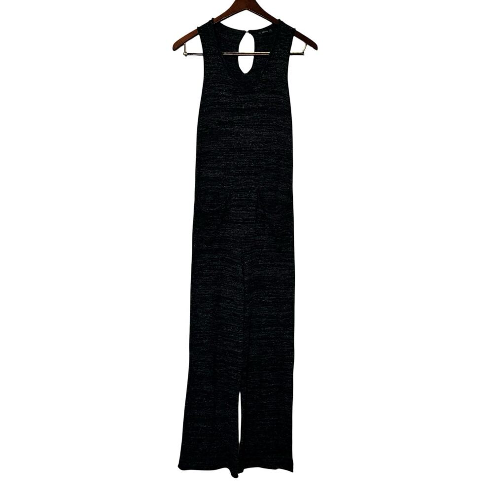 Zara Knit Women's Sleeveless V-Neck Jumpsuit Medium Gray Linen Blend Pockets